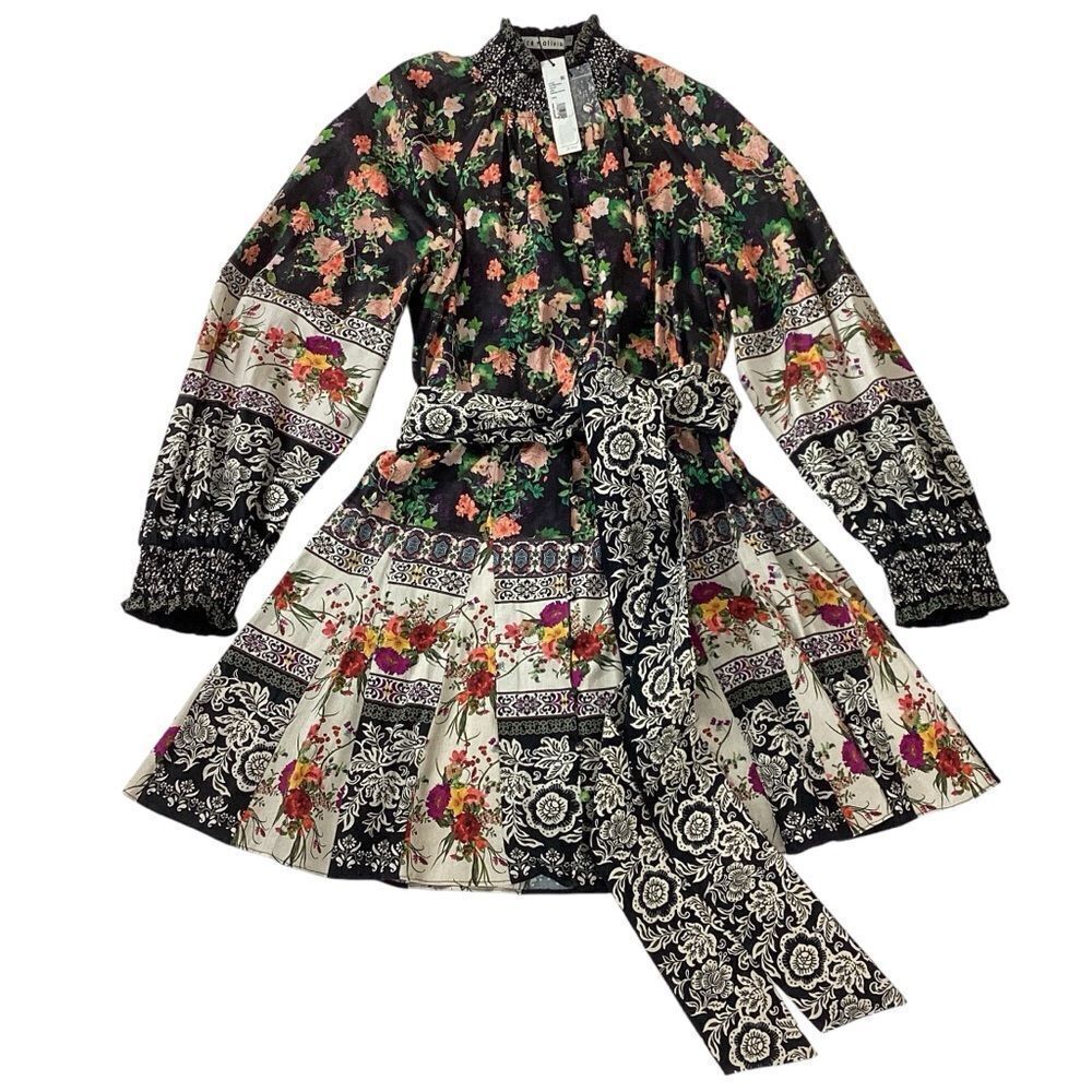 Alice + Olivia Janis Floral Mock Neck Mini Dress NWT Size 6 Event Party - Picture 3 of 13